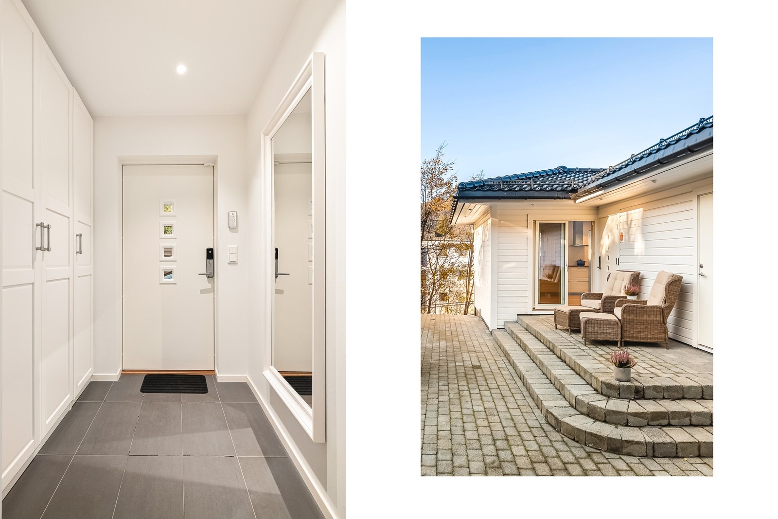 Det første som møter deg er en romslig entré på 3,9 kvm. Her består overflatene av fliser på gulv med varmekabler. Galleribilde