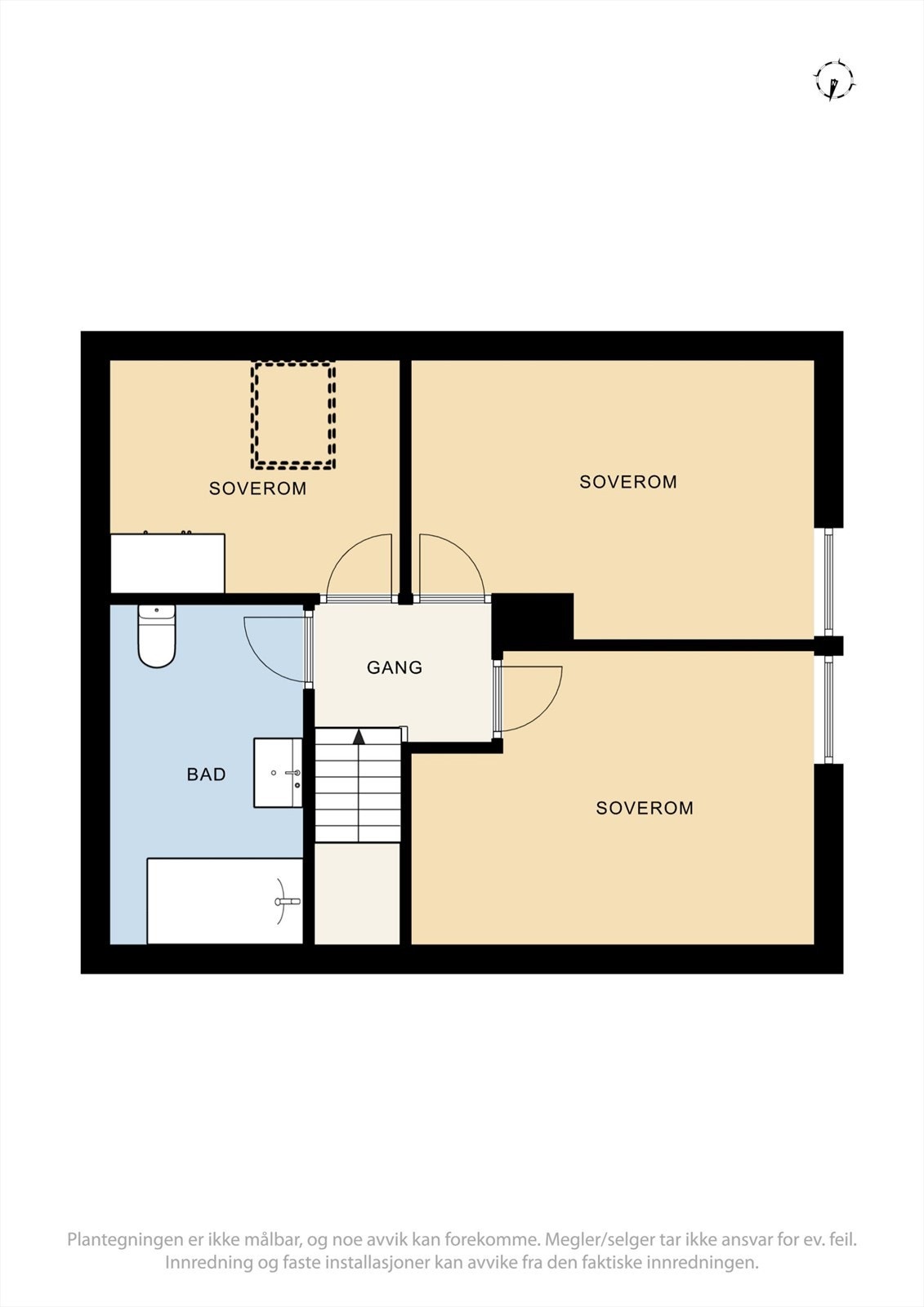 Plantegninger 2. etasje. Bad og soverom med takvindu er godkjent som bod, og ikke ment for varig opphold. Galleribilde