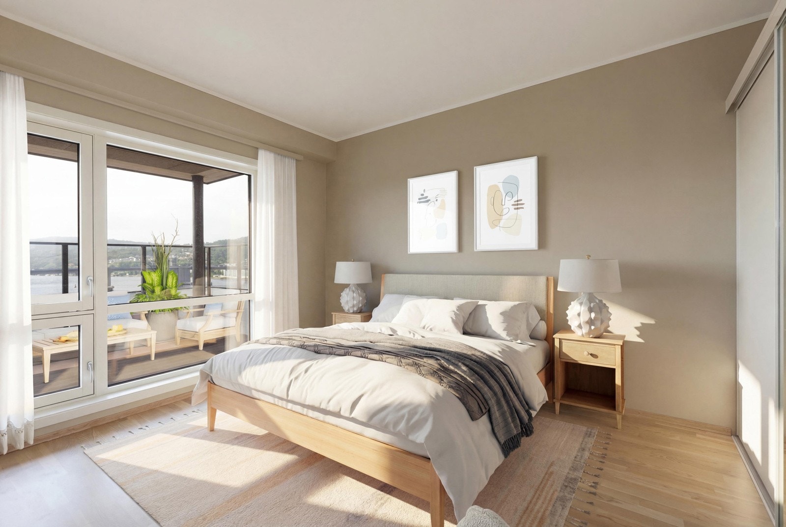 Hovedsoverom med vindu ut mot elven. (bildet er digitalt stylet). Galleribilde