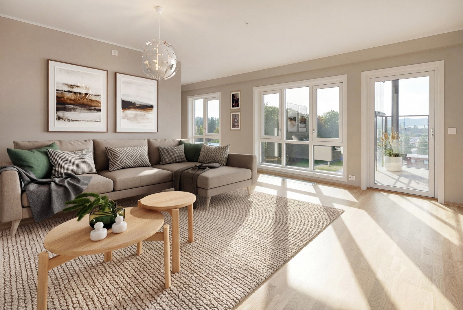 Stue med store vinduer ut mot vest. (bildet er digitalt stylet) Galleribilde