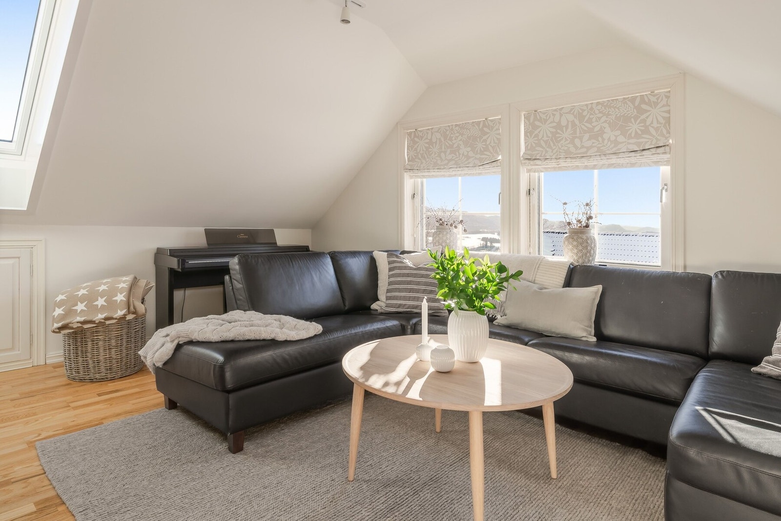 To nye takvinduer (montert i 2025) sørger for godt lysinnslipp og en luftig romfølelse, sammen med gavlvinduene. Galleribilde