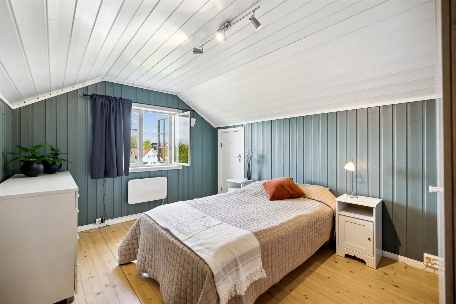 Eneboligen varmes blant annet opp med panelovner. Galleribilde