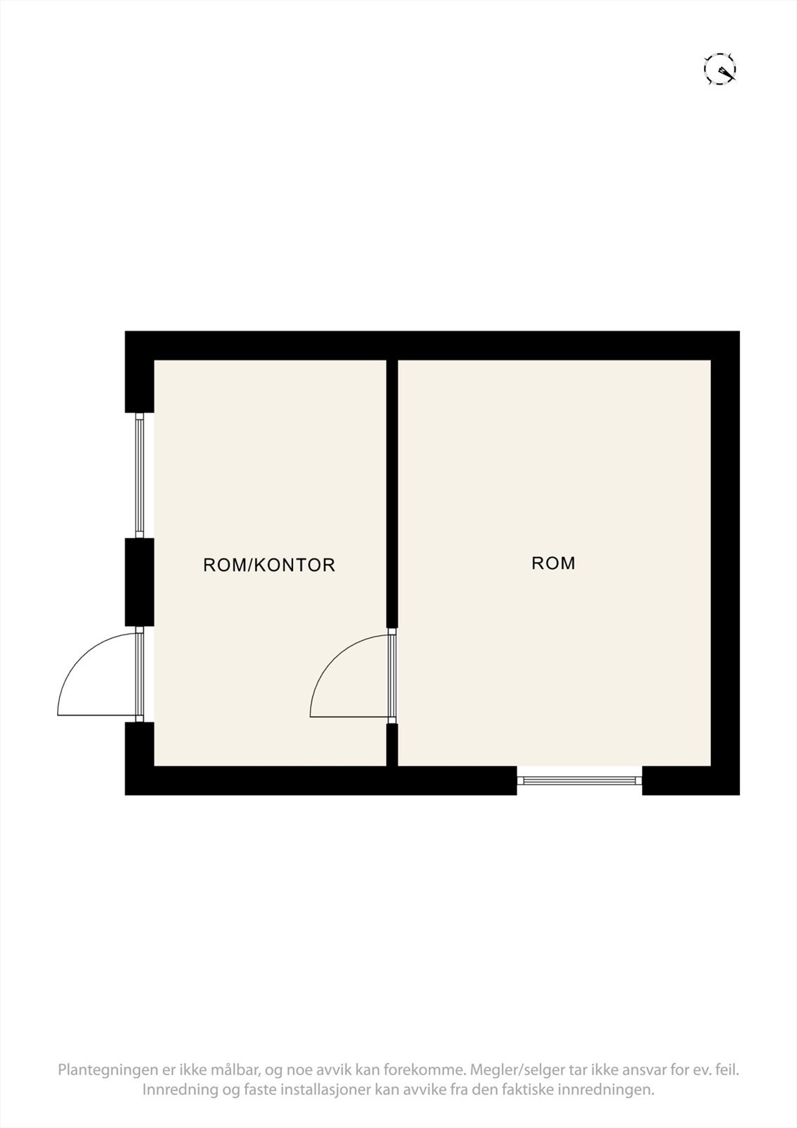 Plantegning bod/uthus. I dag er første rom innredet som kontor og innerste rom innredet som gjesterom. Galleribilde