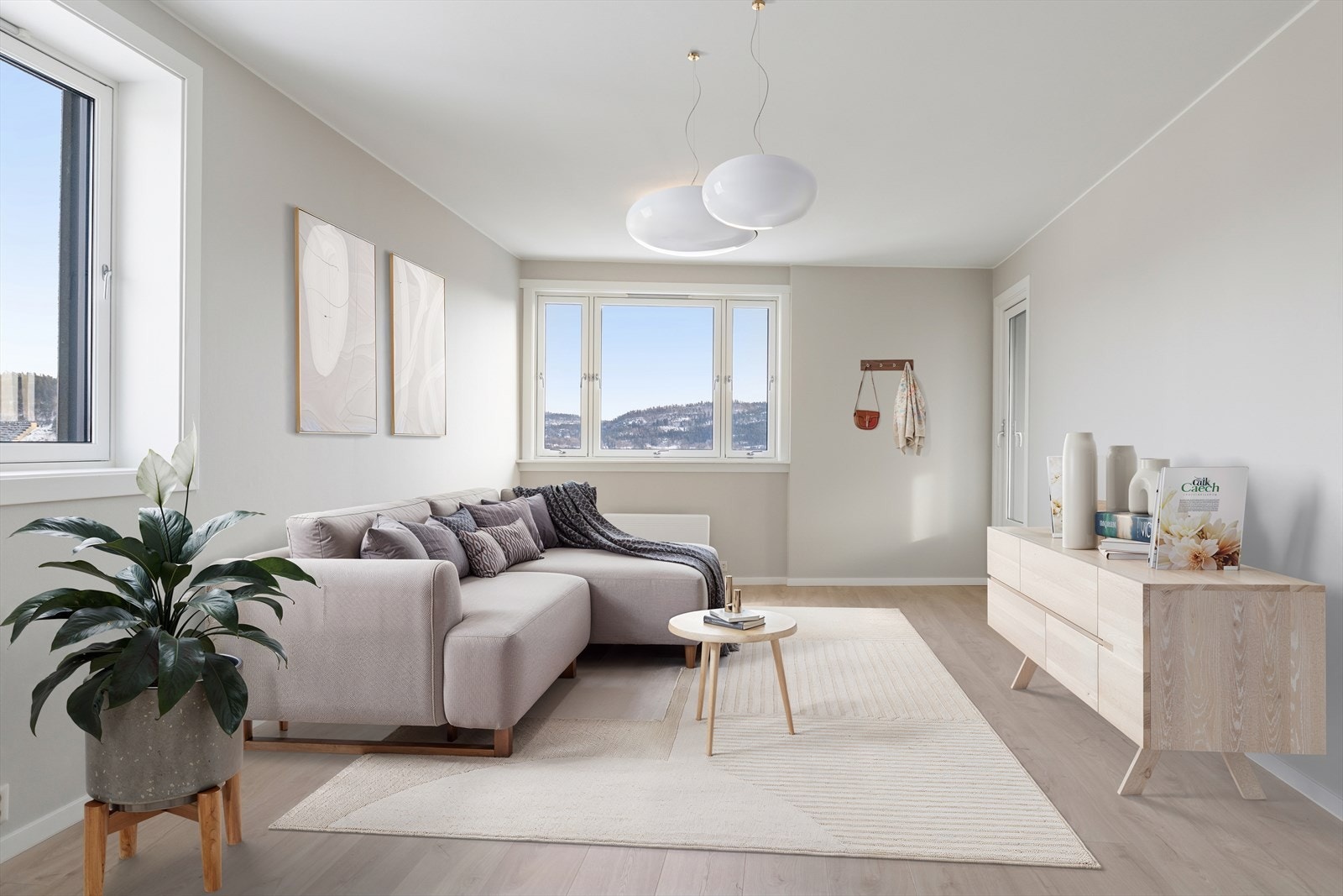 Her er det store vindusflater på to sider som sørger for en spesielt lys og luftig følelse. Bildet er digitalt stylet. Galleribilde