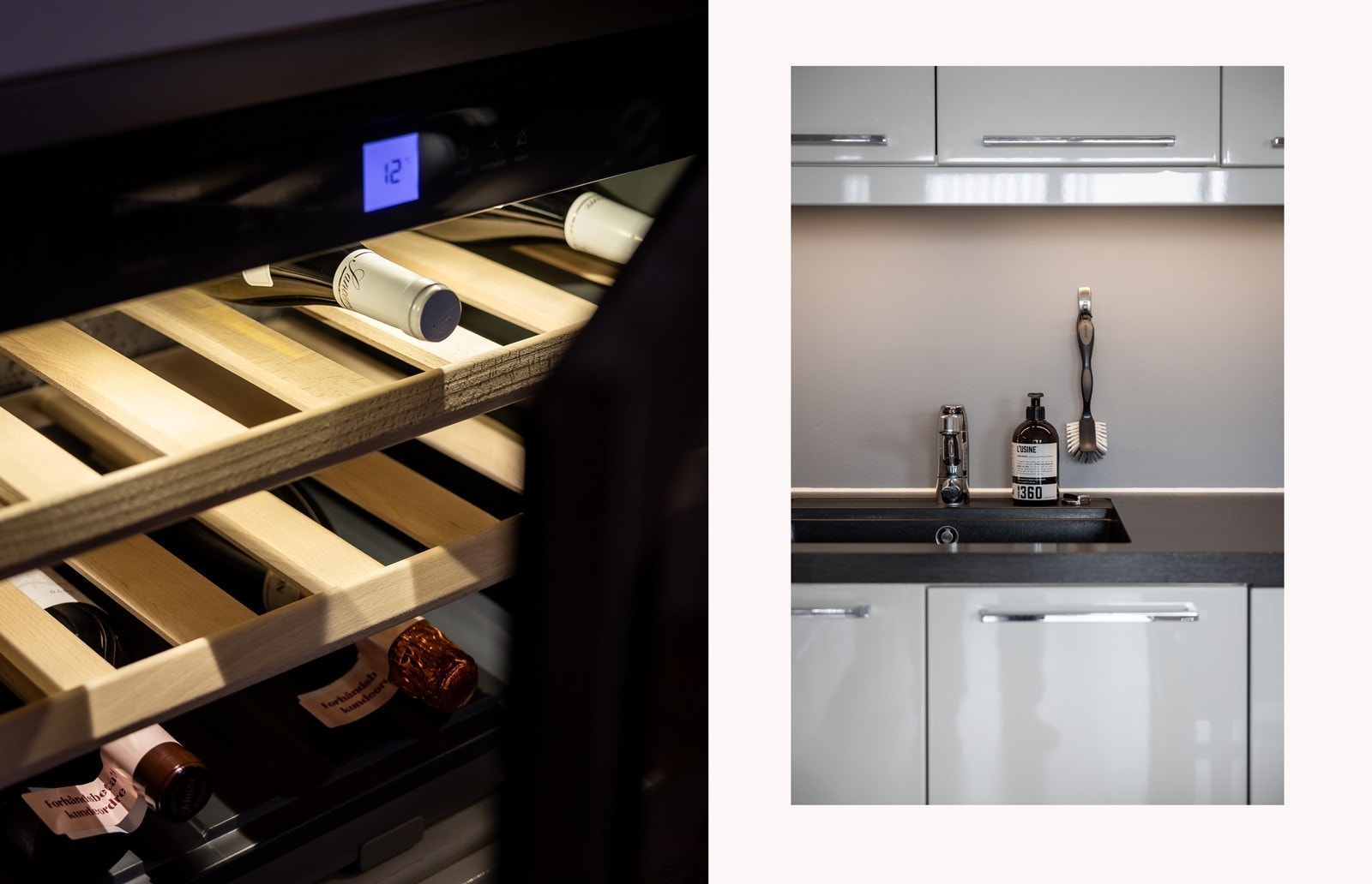 Integrert vinskap på kjøkkenet. Galleribilde