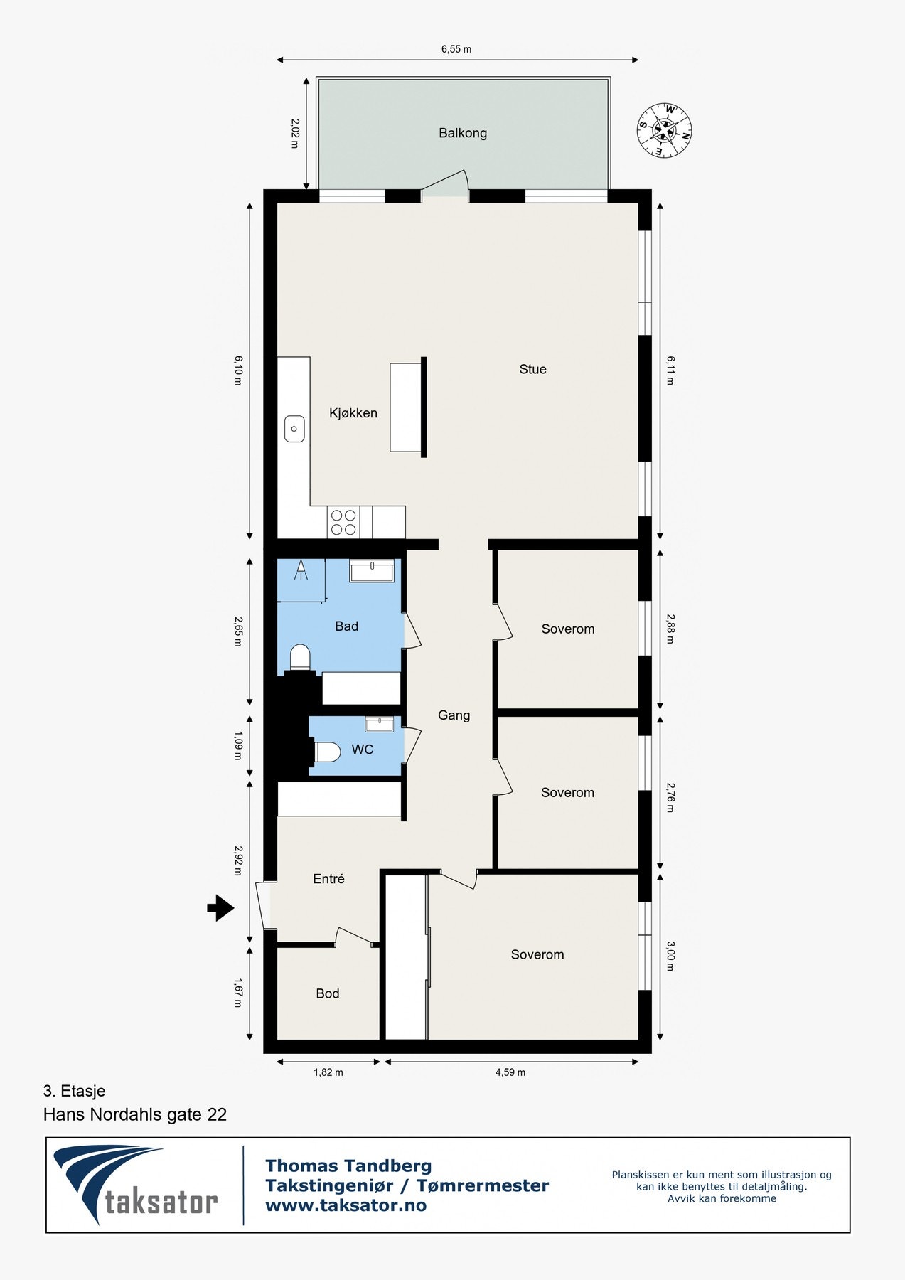 Leiligheten har en optimal planløsning som inneholder praktisk entré/gang med gode oppbevaringsmuligheter i garderoberom/walk in closet, åpen stue-/kjøkkenløsning, tidløst baderom, separat toalettrom, tre soverom av god størrelse og solrik balkong Galleribilde