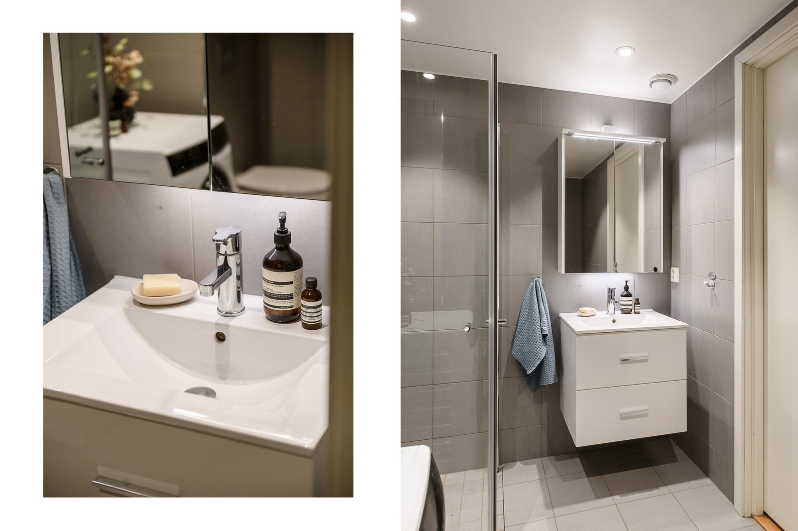 Dusjsonene har glassvegger og god plass, samtidig som ventilasjonen håndterer fukt effektivt. Galleribilde