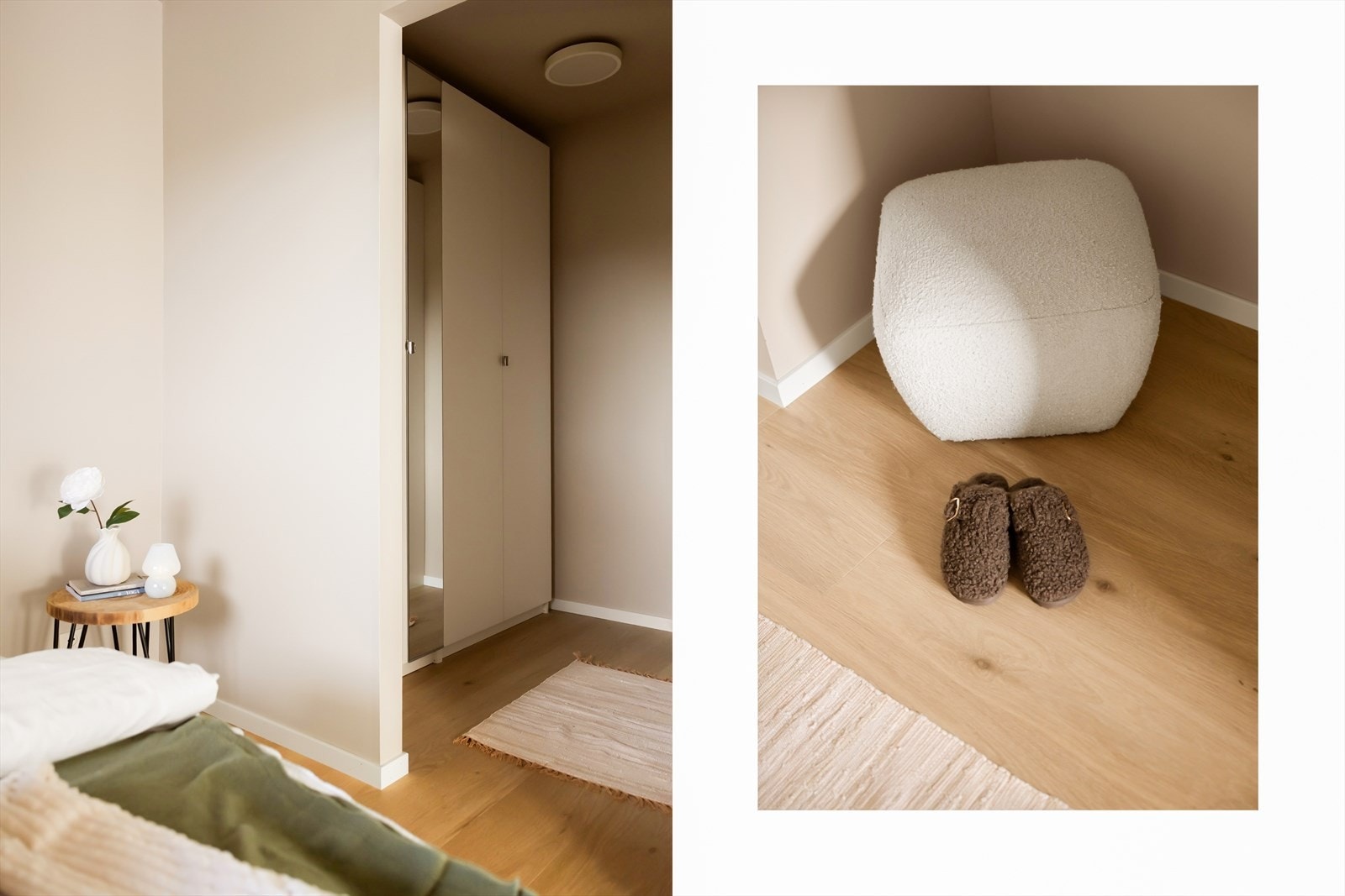 Fra soverommet er det direkte adkomst til en tilhørende walk-in/bod. Dette gir svært gode oppbevaringsmuligheter og bidrar til å holde hovedrommet ryddig og oversiktlig. Galleribilde