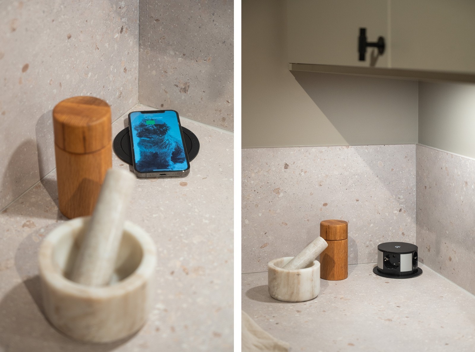 Smarte kjøkkenløsninger, kombinert støpsel og lader. Galleribilde