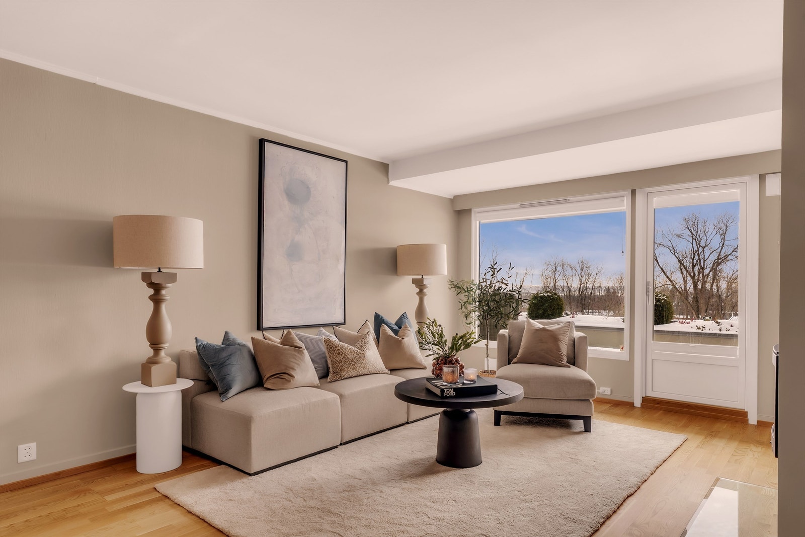 Stilfull 2,5 roms leilighet med fantastisk utsikt til grøntområder og fjorden og ingen innsyn. Galleribilde