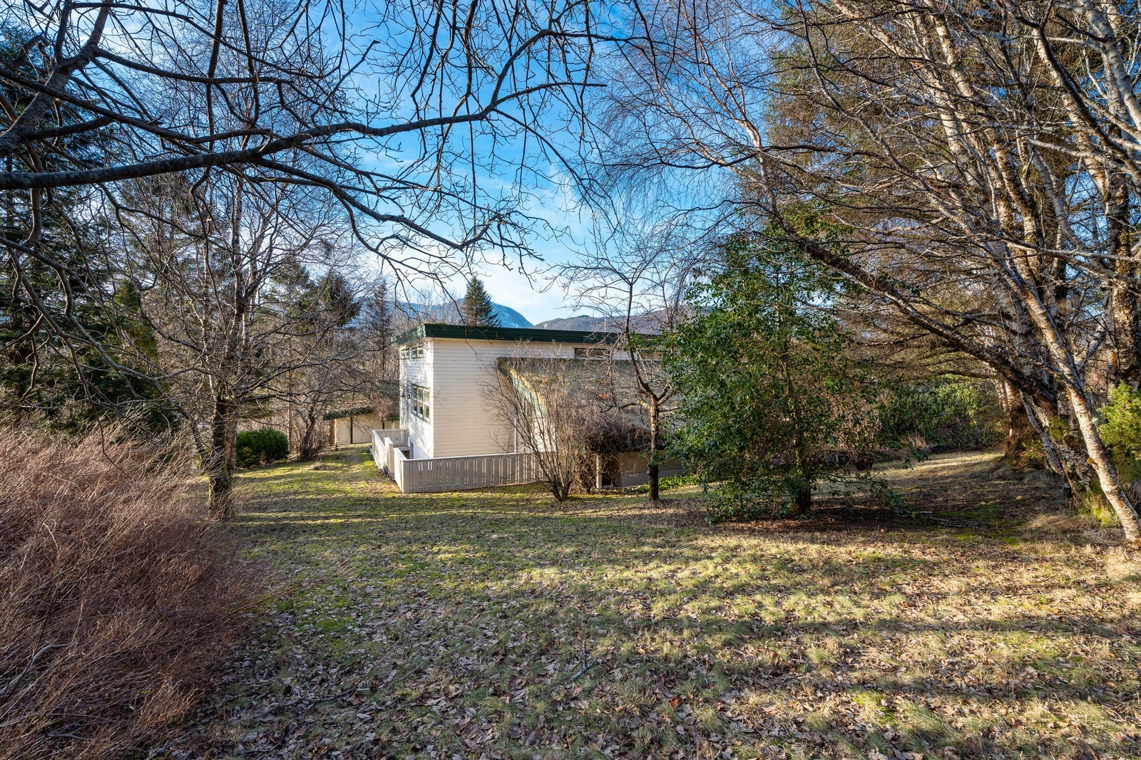 Eiendommen har beplantet hage, her sett fra nord, endevegg har østvendt orientering. Galleribilde