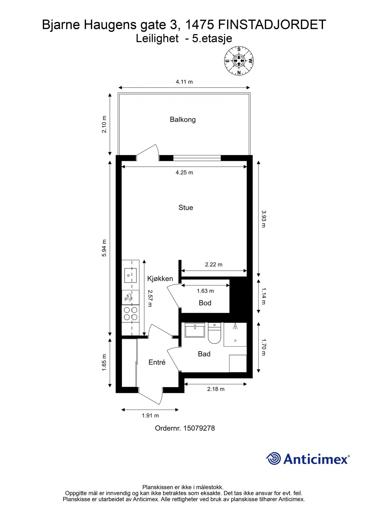 For en ekstra liten oversikt får du først se plantegningen over leiligheten. Galleribilde