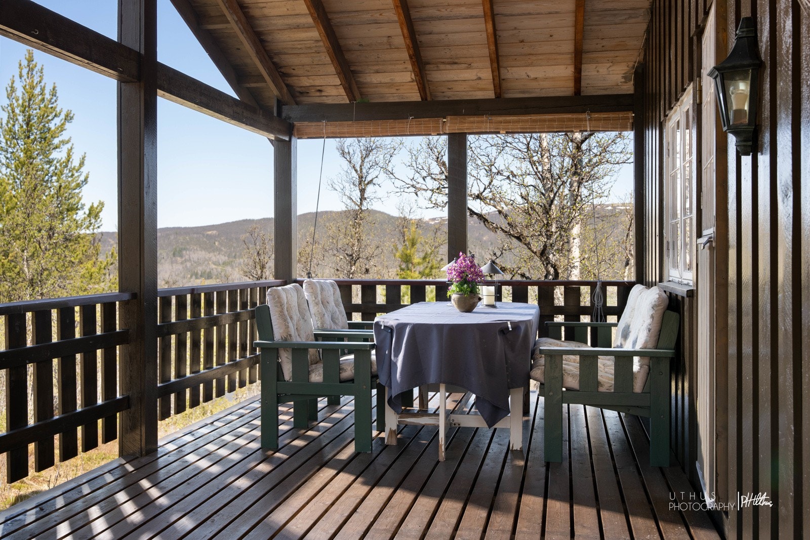 Stor overbygget veranda med utsikt mot Hallingskarvet Galleribilde