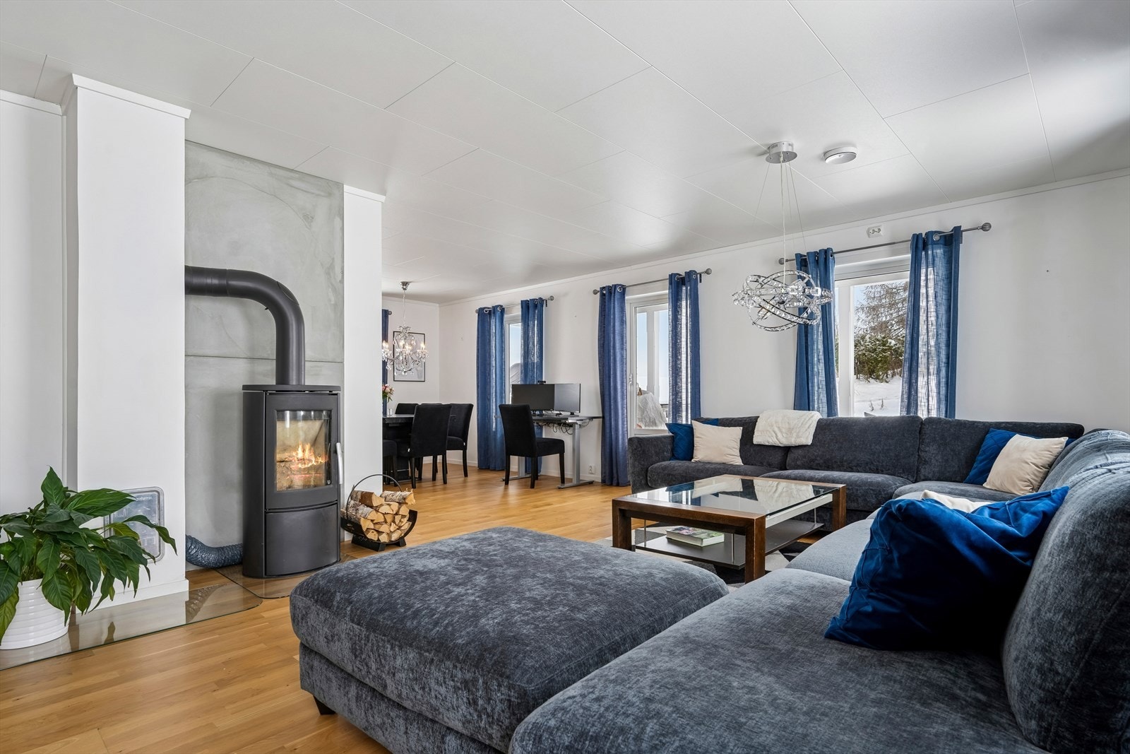 Vedovnen er av typen Varde og har en gnistsikring av glassplate foran ildstedet. Galleribilde