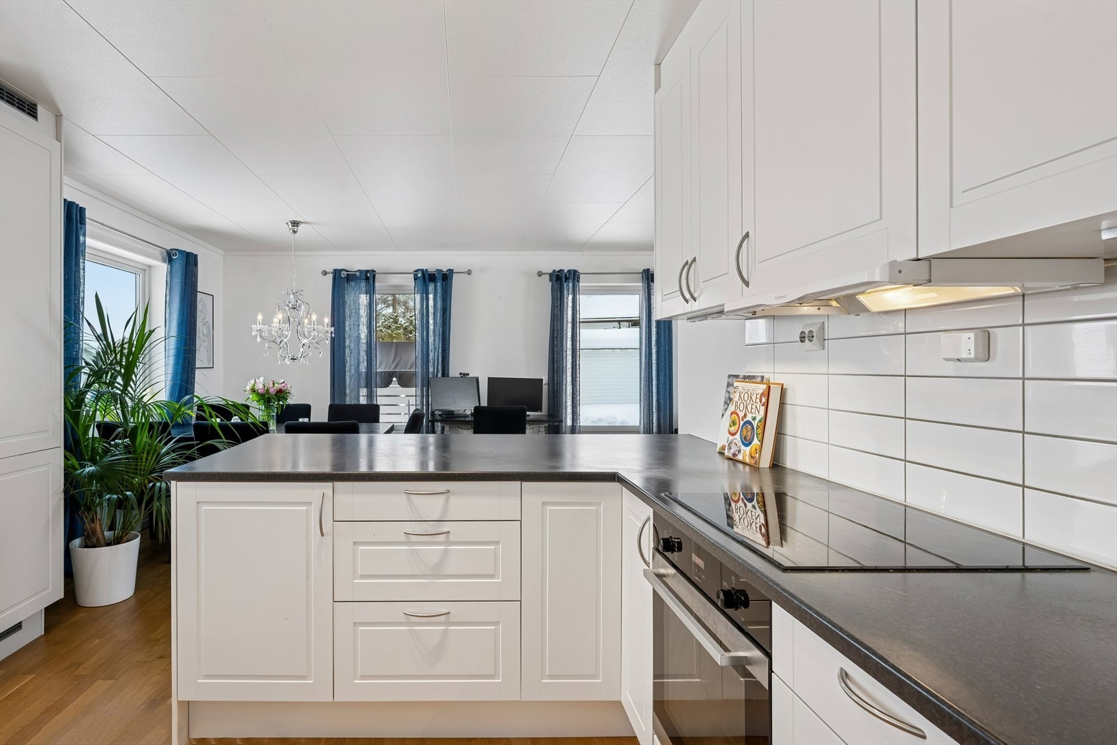 Her er det integrert platetopp, komfyr, kjøle-/fryseskap og oppvaskmaskin. Galleribilde