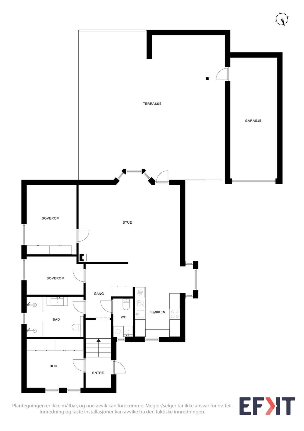 Praktisk og fin planløsning over ett plan. Galleribilde