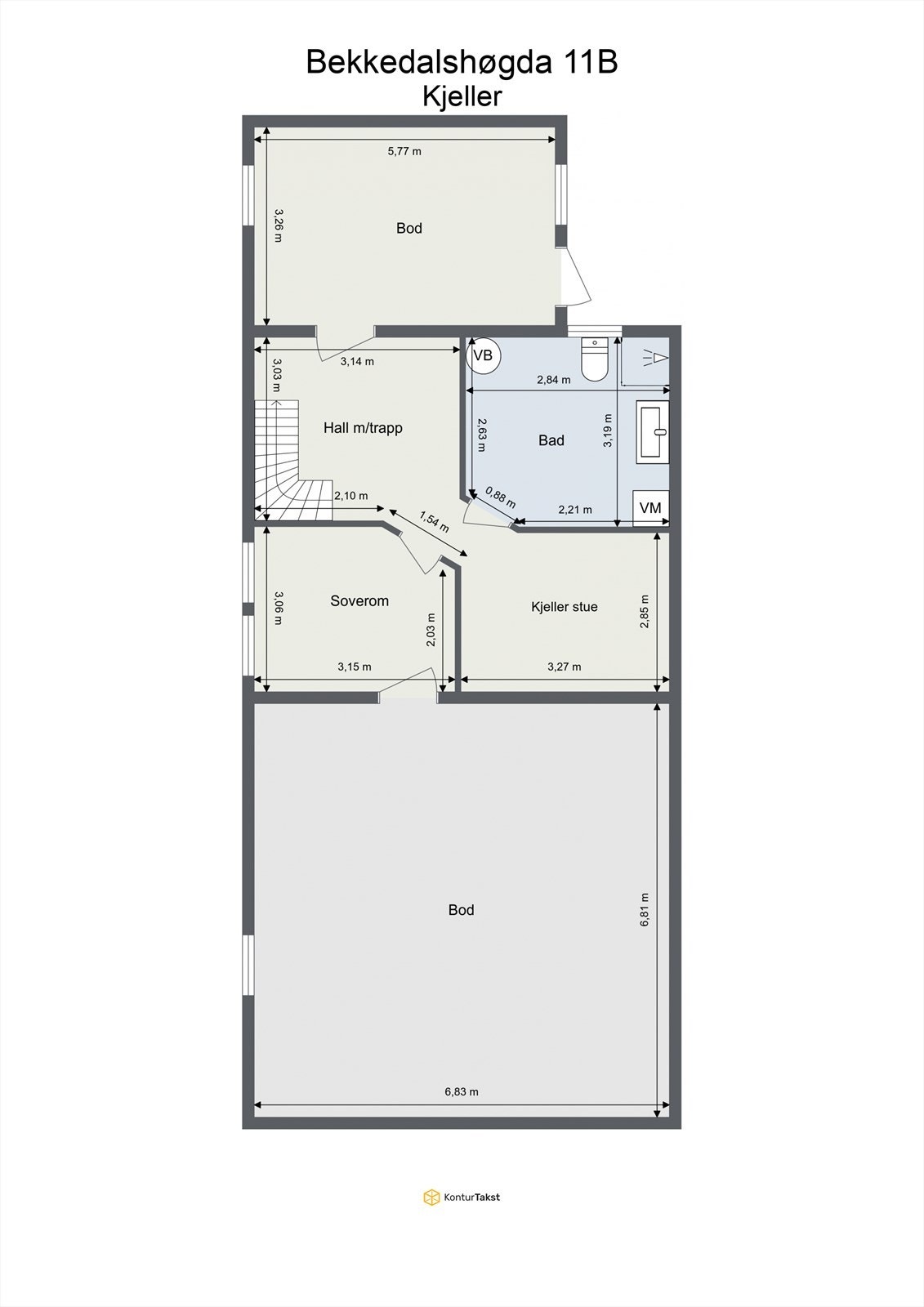 Kjelleren inneholder hall, kjellerstue, soverom, bad/vaskerom og to boder. Galleribilde