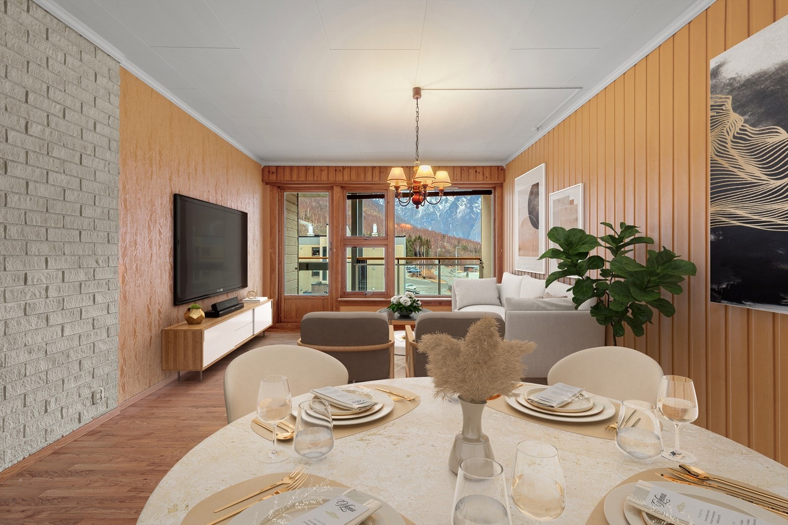 Leilegheita si gode planløysing gjer det enkelt å innrede og utgang til romsleg veranda med gode solforhald. Galleribilde