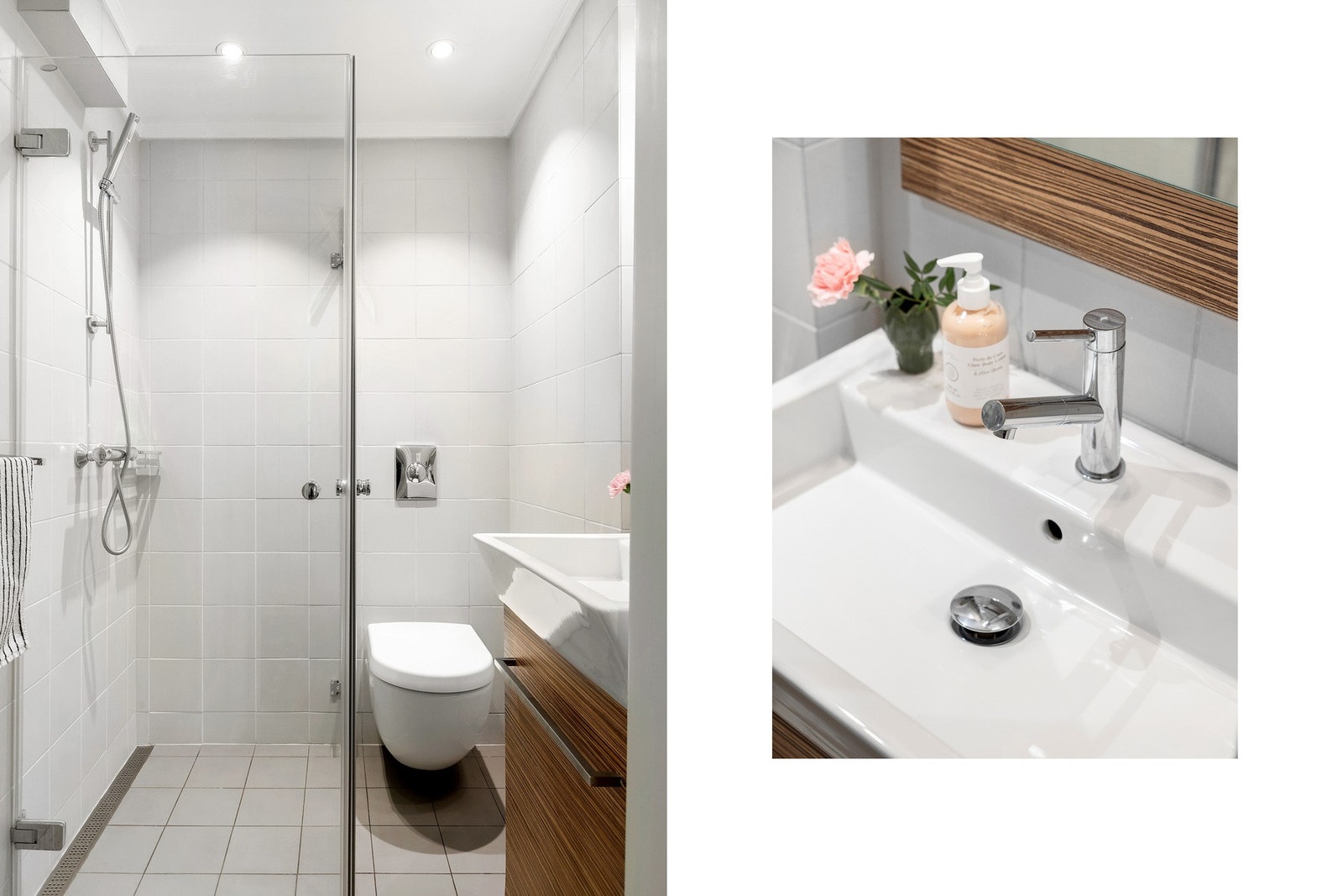 Gjestebad med dusjnisje og hengetoalett. Galleribilde