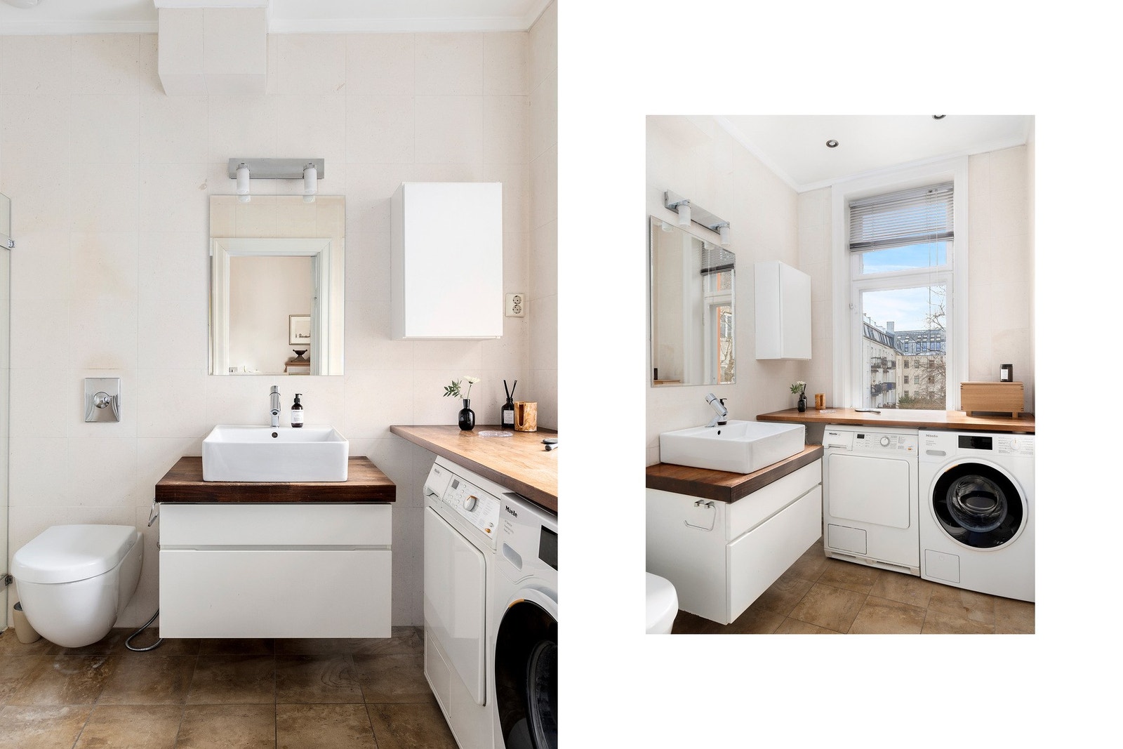 Opplegg for vaskemaskin og tørketrommel på hovedbad Galleribilde