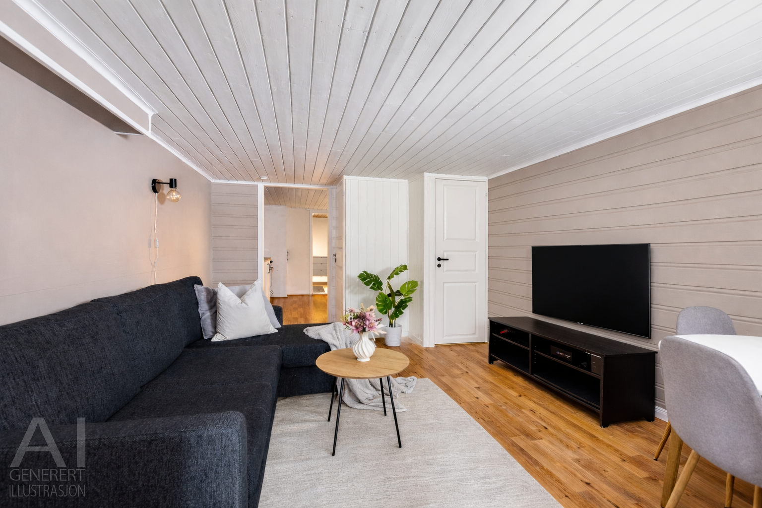 Trappegangen ned til underetasjen er avsluttet med dør, slik at underetasjen kan fungere som et privat og avskjermet område. Galleribilde