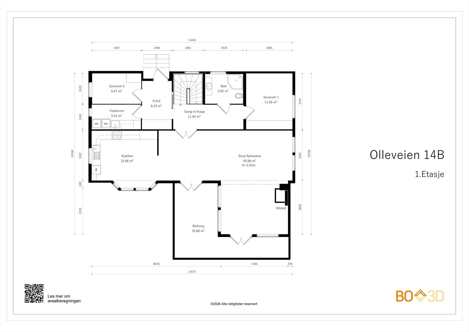 Plantegning hovedetasjen. Galleribilde