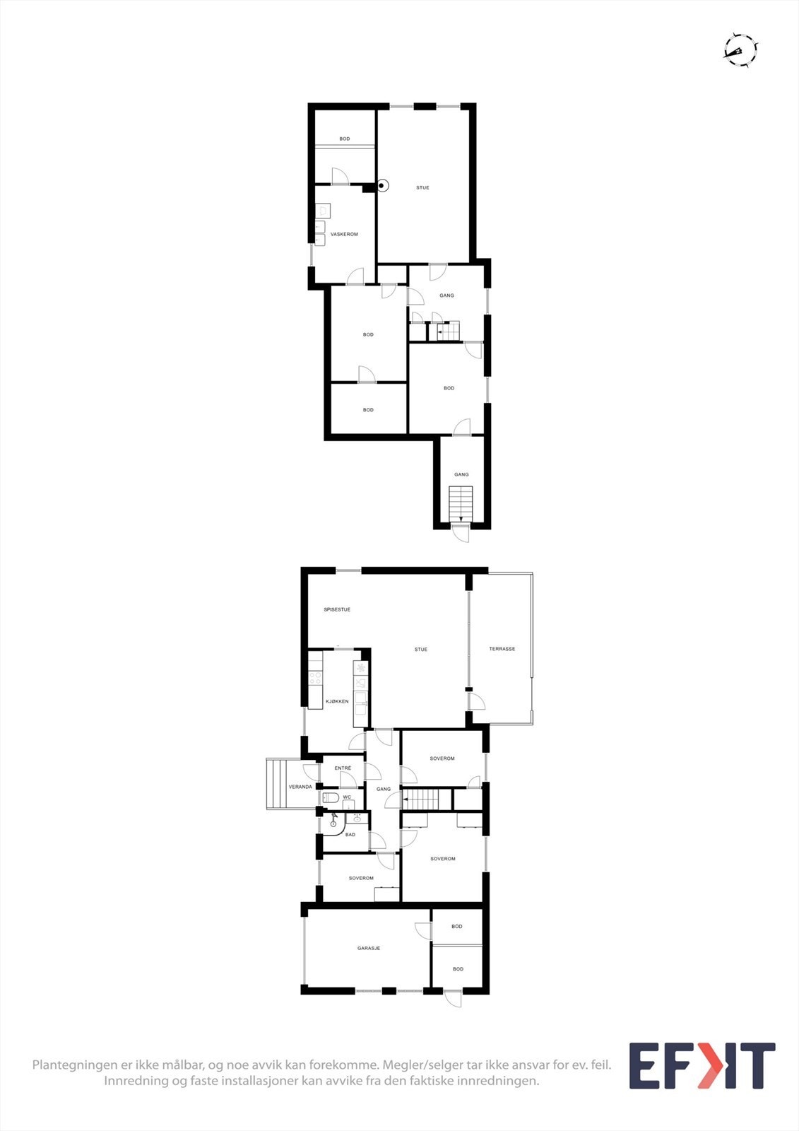 Plantegningen gir en god oversikt over boligens to plan og romfordeling. Galleribilde