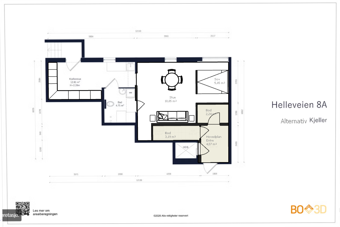Alternativ planløsning underetasje - Dette er en sjelden mulighet for deg som vil bo eksklusivt og moderne, samtidig som du har en utleie-del. Leietaker inngangen ligger på motsatt side av bygningen og er lite synlig. Galleribilde