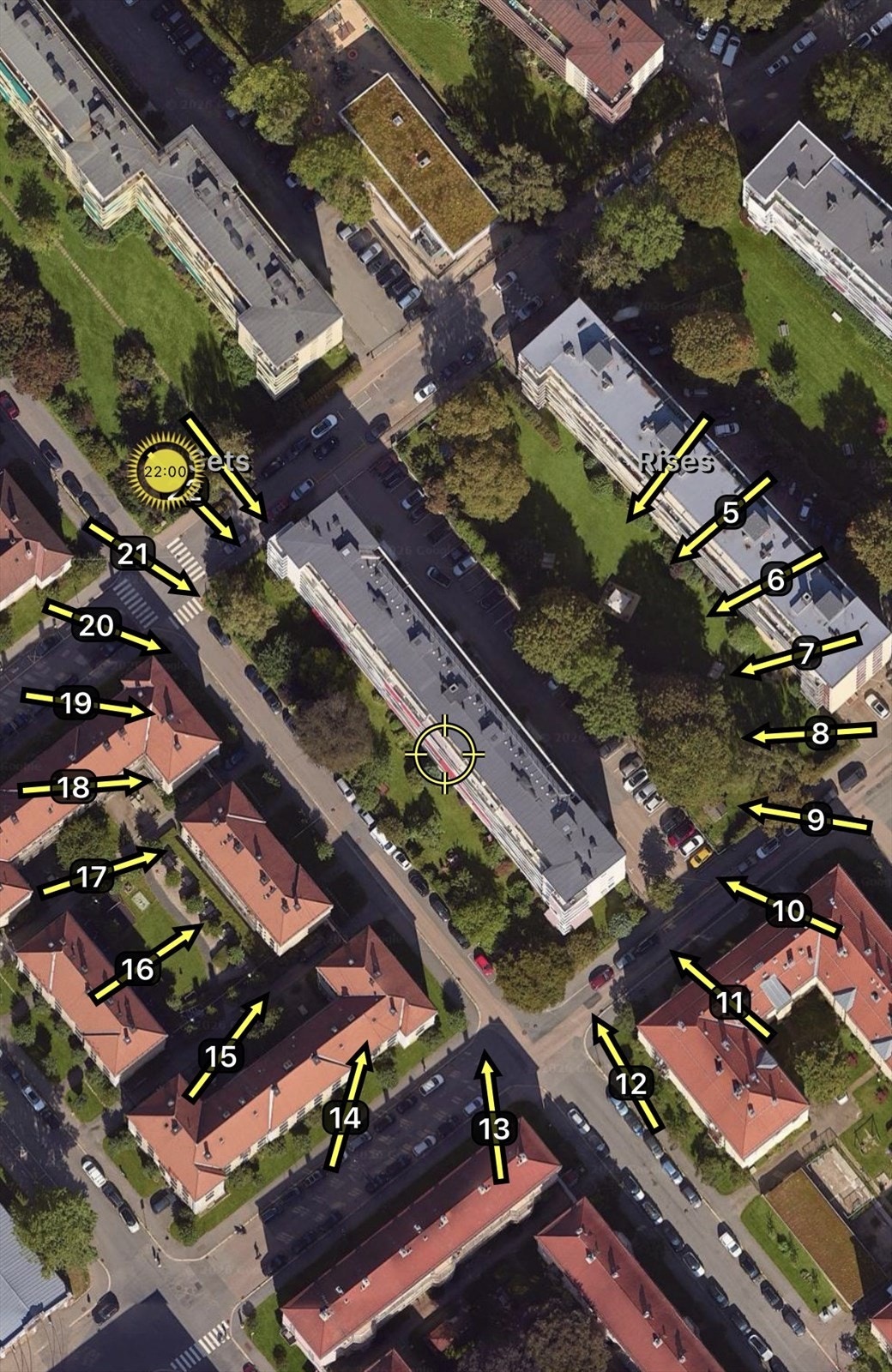 Illustrasjon av solforholdene midtsommers. Sol på balkongen fra ca. kl. 12:00-22:00. Galleribilde