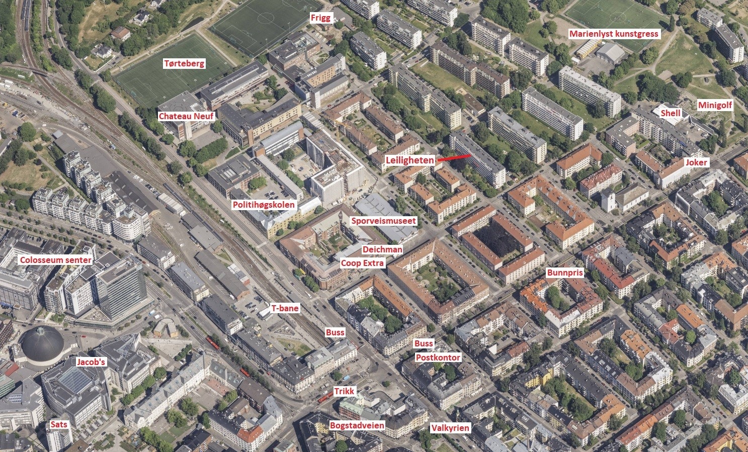 Oversikt over nærområdet. Sentral, men tilbaketrukket beliggenhet. Galleribilde