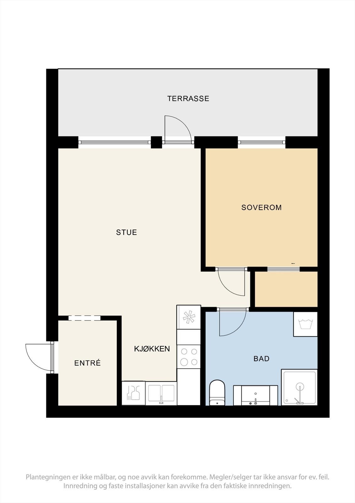 Leiligheten har en smart planløsning på 42 m² som utnytter arealet godt. Galleribilde