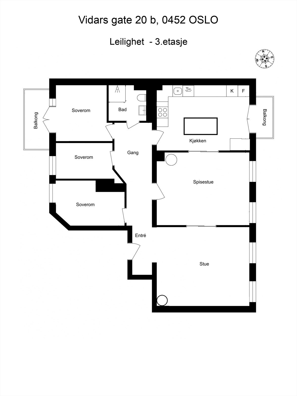 Alternativ plantegning av boligen med 3 soverom. Kom på visning for å planlegge hvordan du skal innrede din nye bolig! Galleribilde