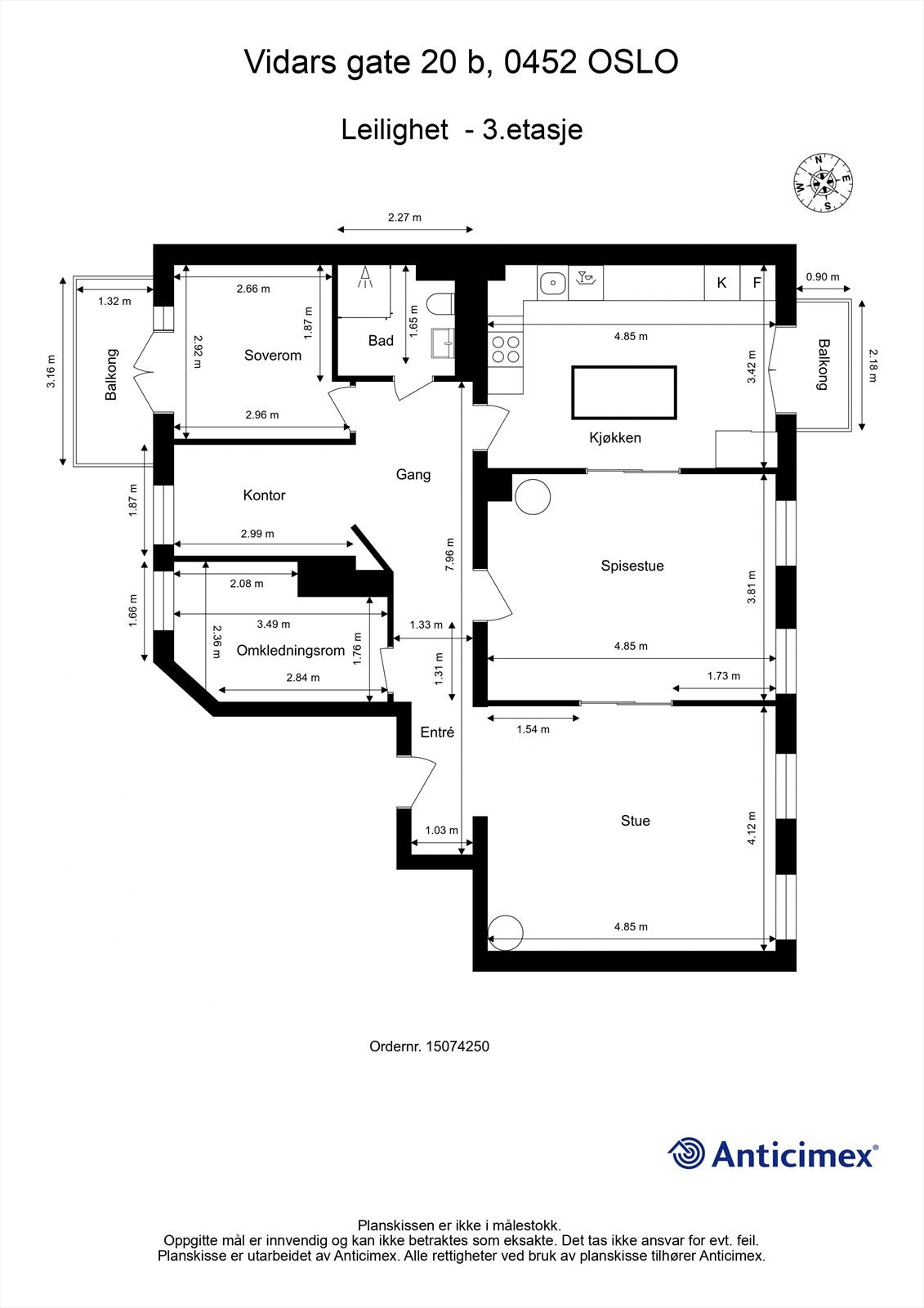 Dagens planløsning av boligen med kompass. Kom på visning for å planlegge hvordan du skal innrede din nye bolig! Galleribilde