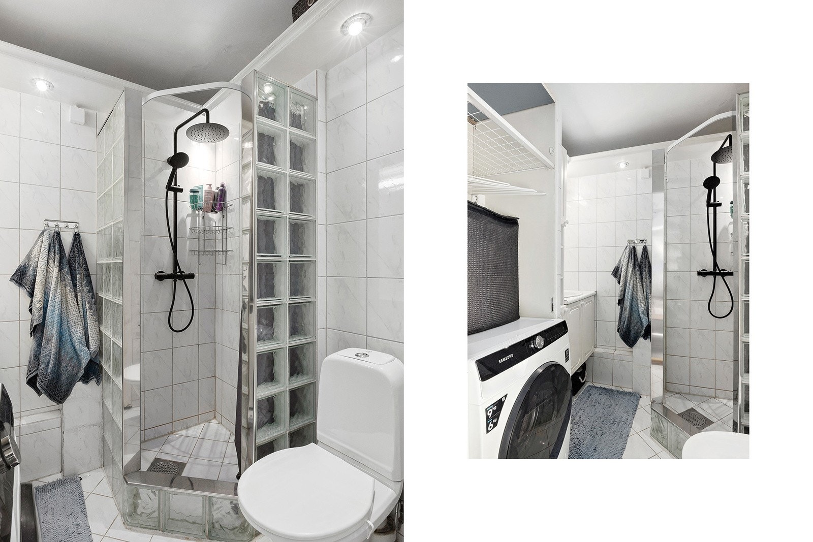 Flislagt bad/wc med opplegg for vaskemaskin. Galleribilde