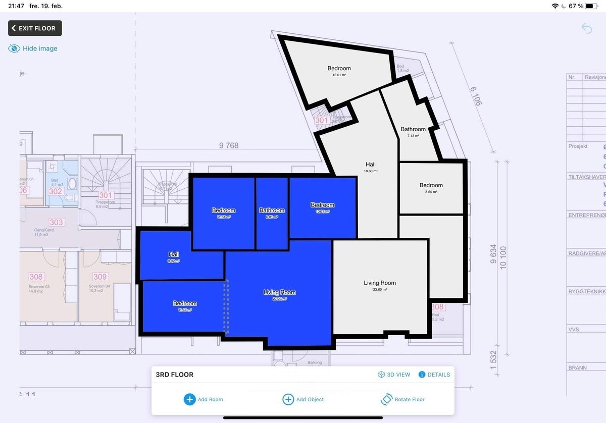 Plantegning- Blå del Galleribilde
