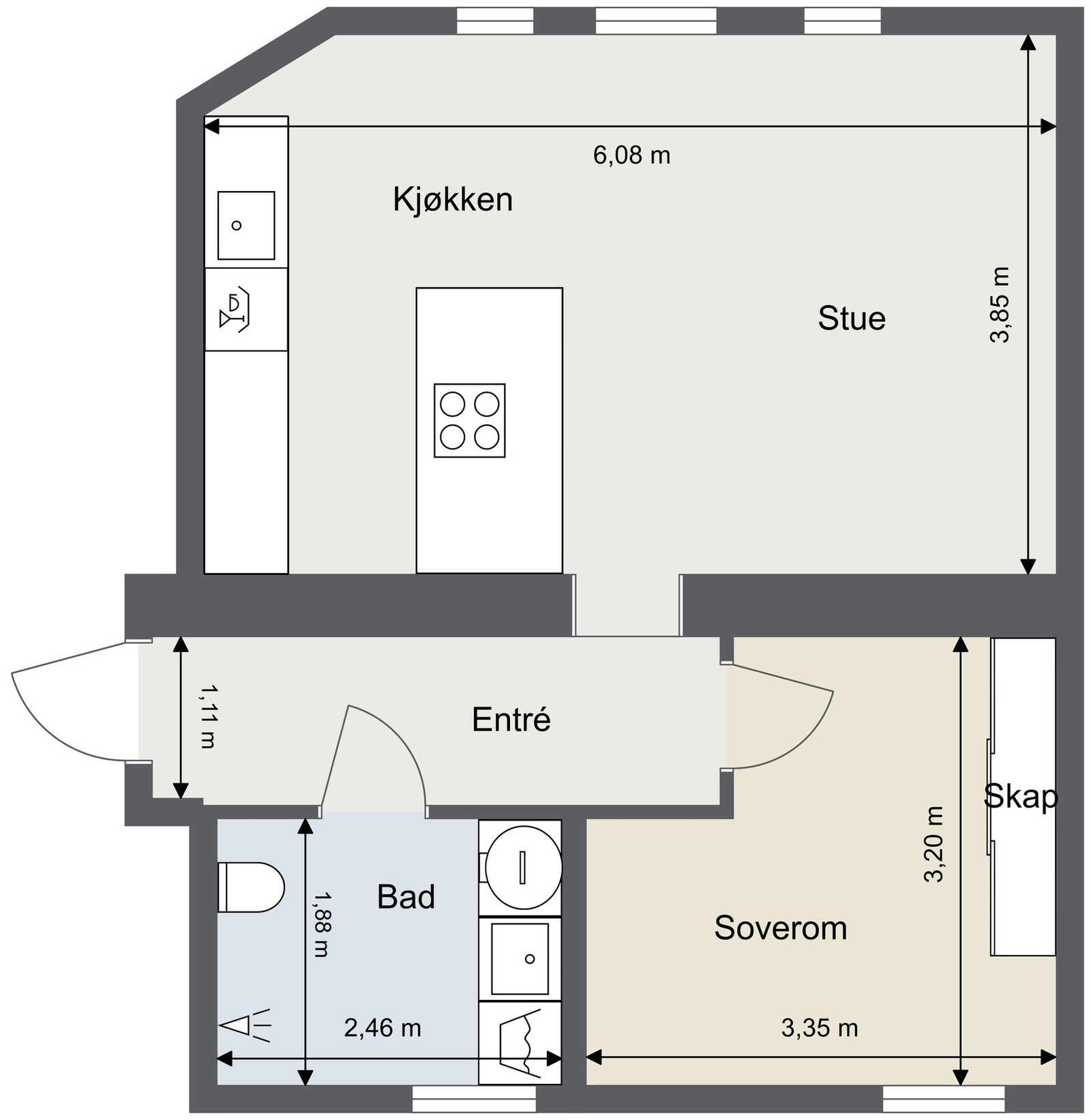Plantegning. Leiligheten ligger i 1. etasje. Galleribilde
