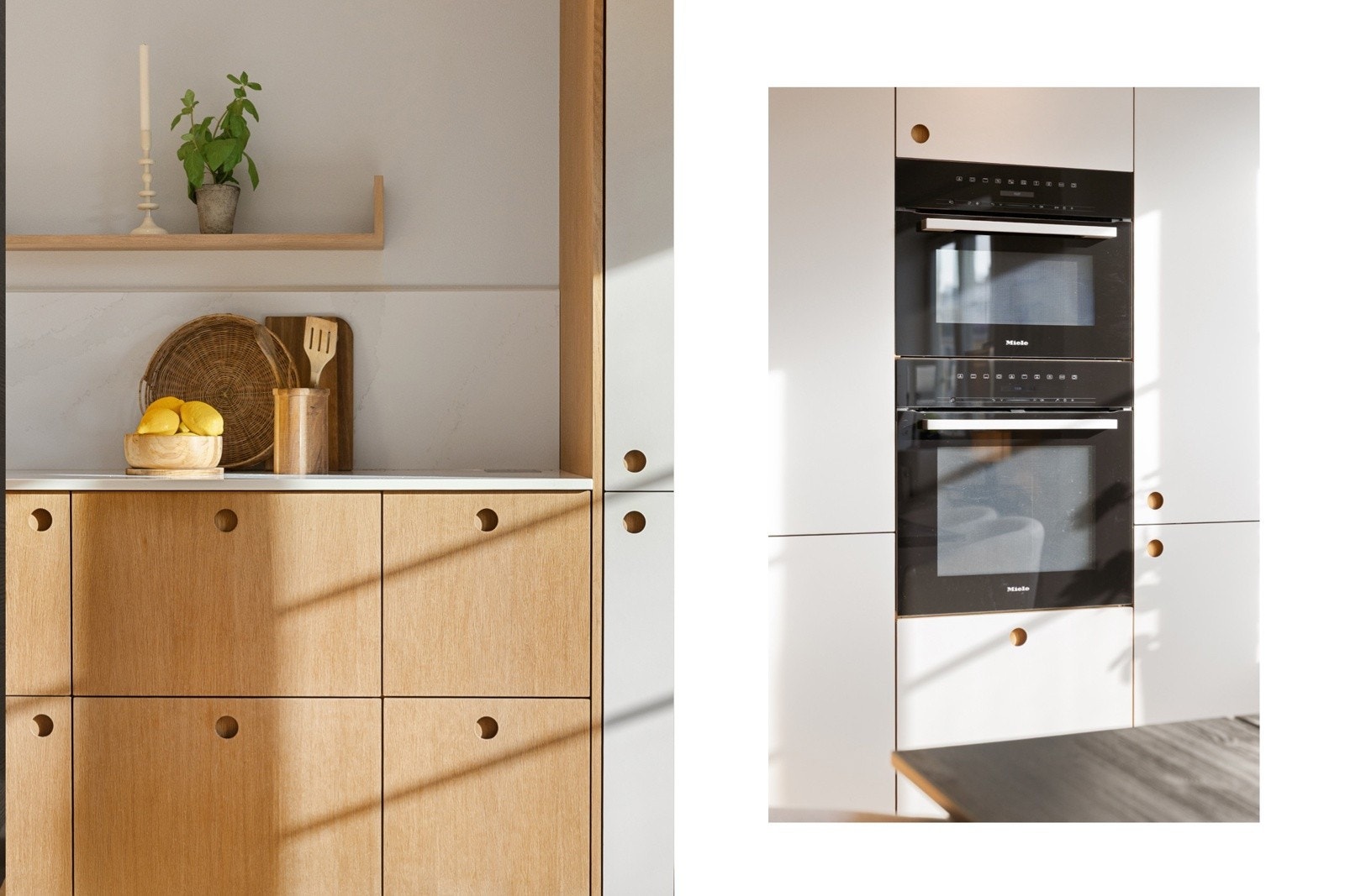 Miele og Samsung hvitevarer som kjøleskap, fryseskap, oppvaskmaskin, platetopp, stekeovn og mikrobølgeovn. Galleribilde