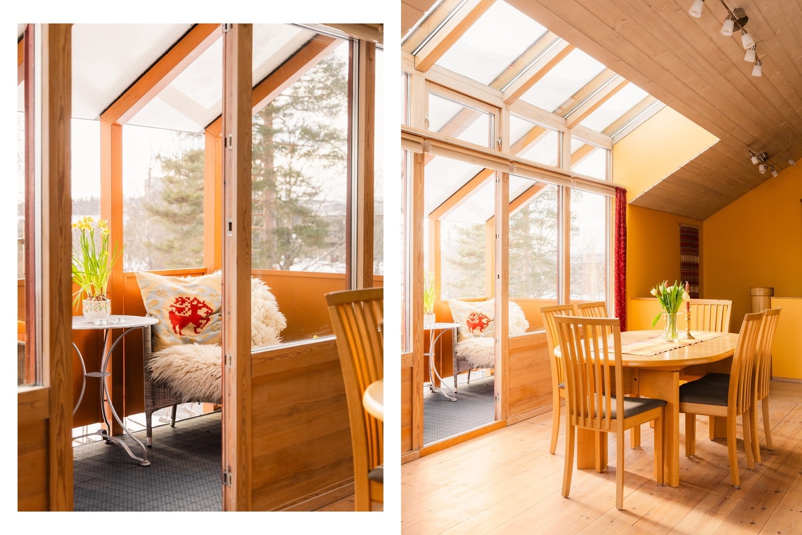 Lys og luftig stue-/spisestue med store vindusflater og utgang til uteplass. Her får du en flott kombinasjon av romfølelse, utsyn og god kontakt mellom inne- og uterom. Galleribilde