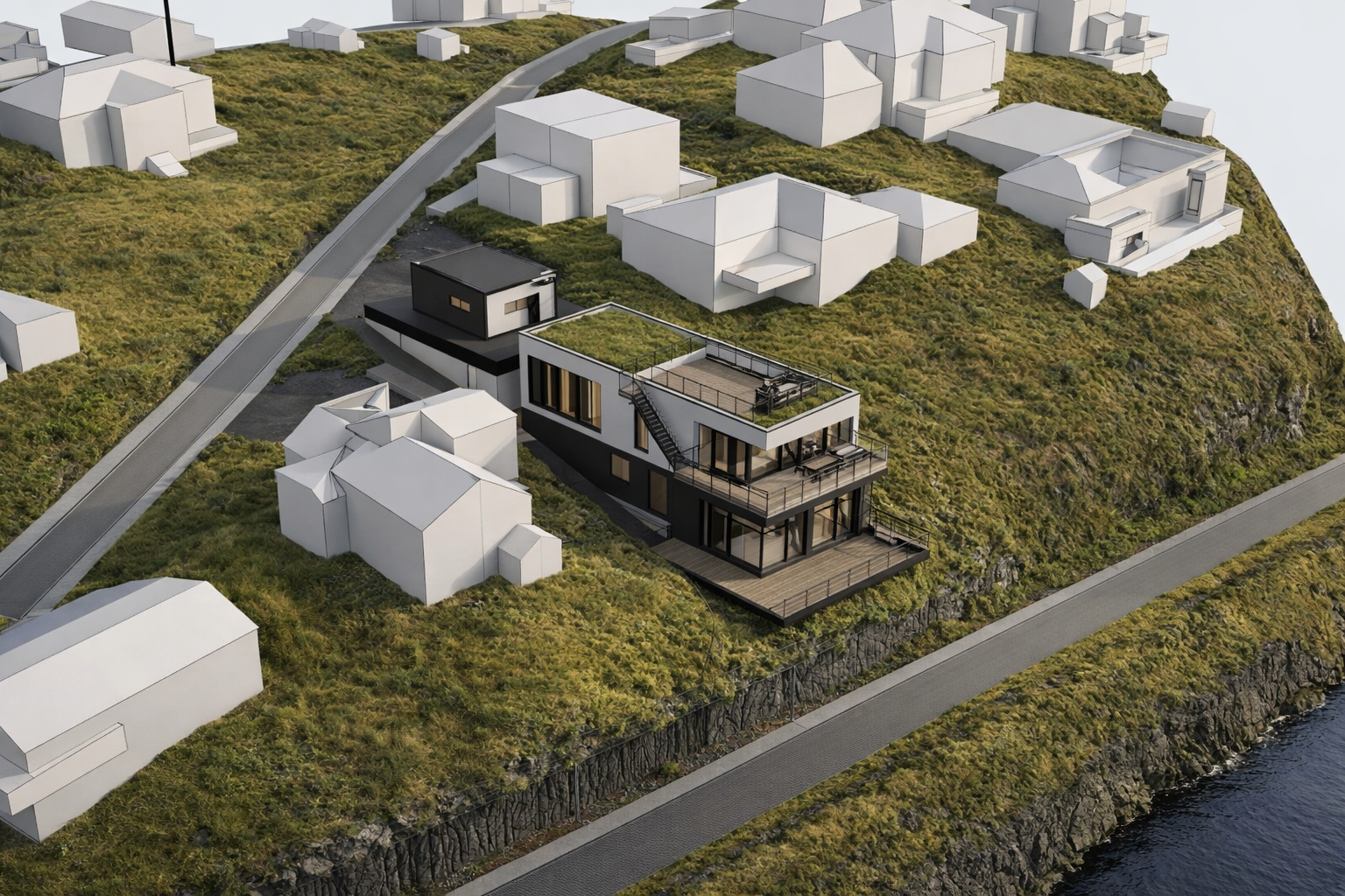 Tomt med rammetillatelse for enebolig og garasje - AI-generert bilde kun til illustrasjon. Størrelsesforhold, tomtegrenser etc. stemmer ikke. Galleribilde