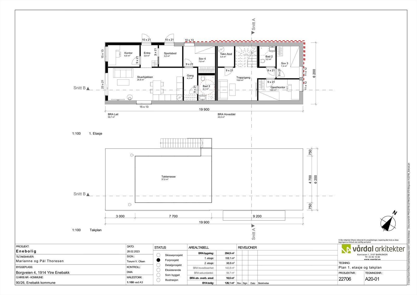 Rammetillatelse - Plantegning 1. etasje og takterrasse Galleribilde