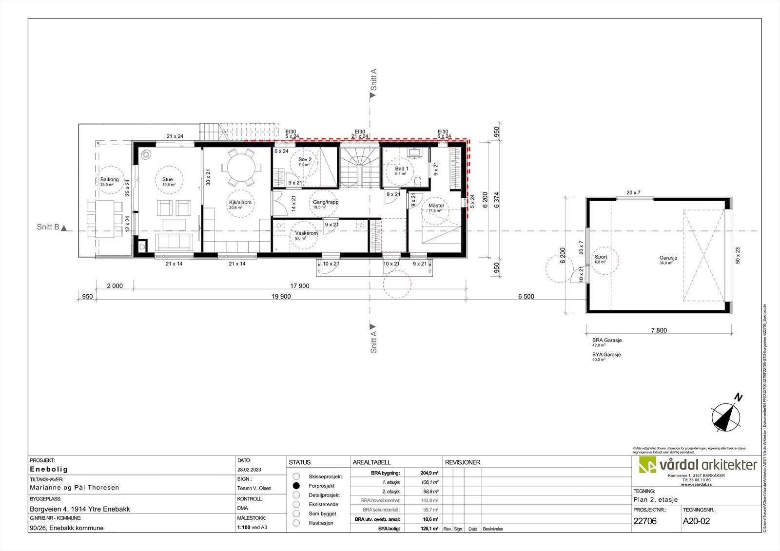 Rammetillatelse - Plantegning 2. etasje og garasje Galleribilde