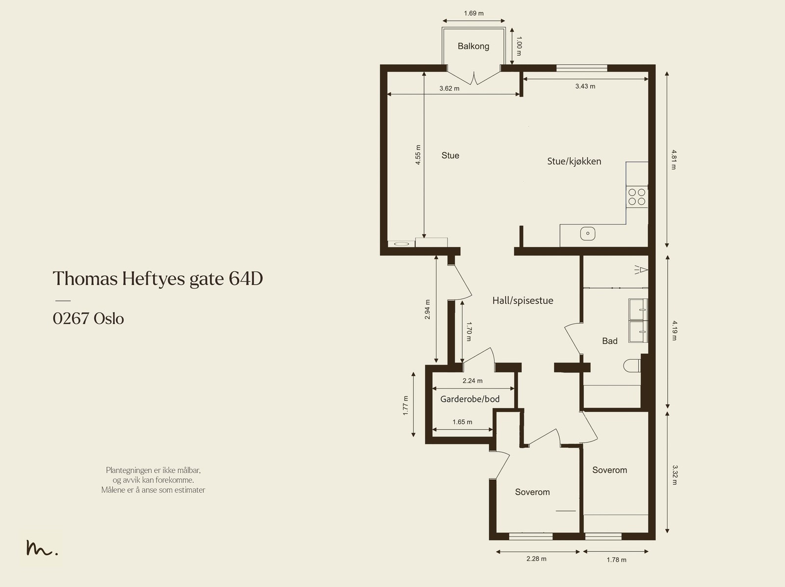 Skissert alternativ planløsning med begge soverom vendt mot bakgård. Galleribilde
