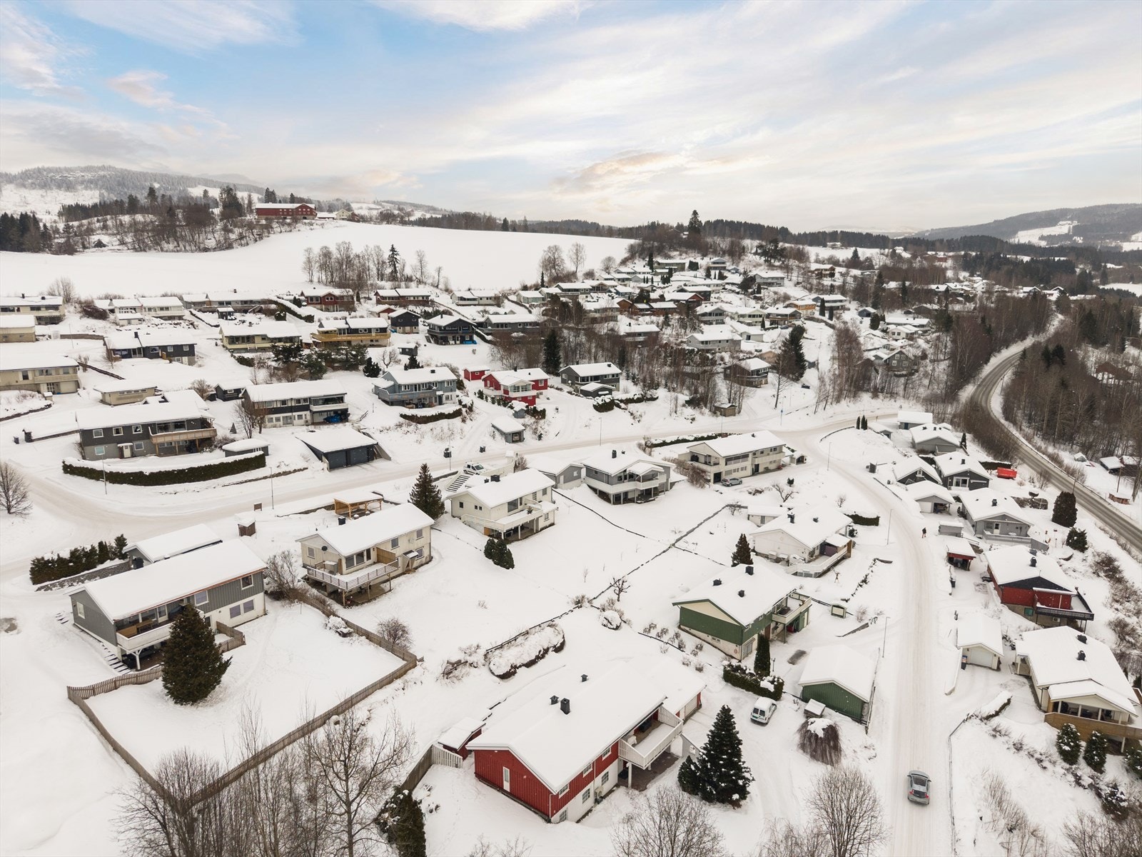 Dronebilde av nabolaget. Galleribilde