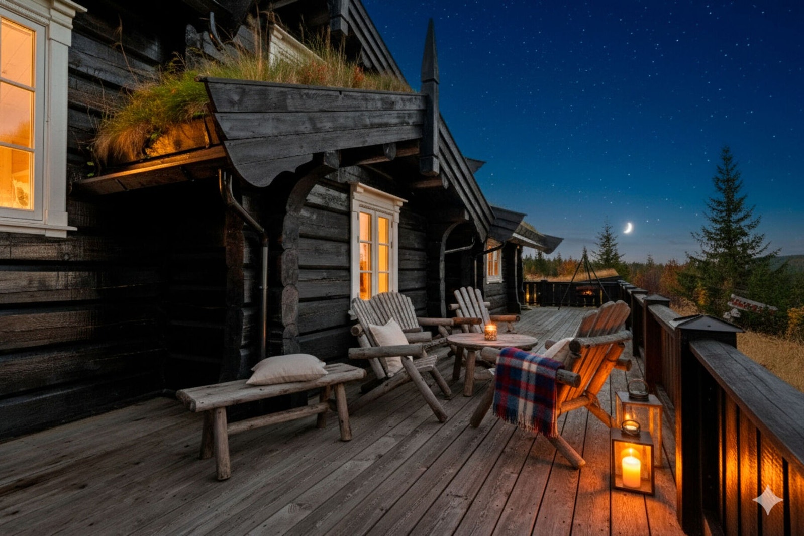 Hytta har et stort uteareal og det er fantastisk utsikt fra hytta og eiendommen over nærområdet, fjellene og mot Trysilfjellet. Galleribilde