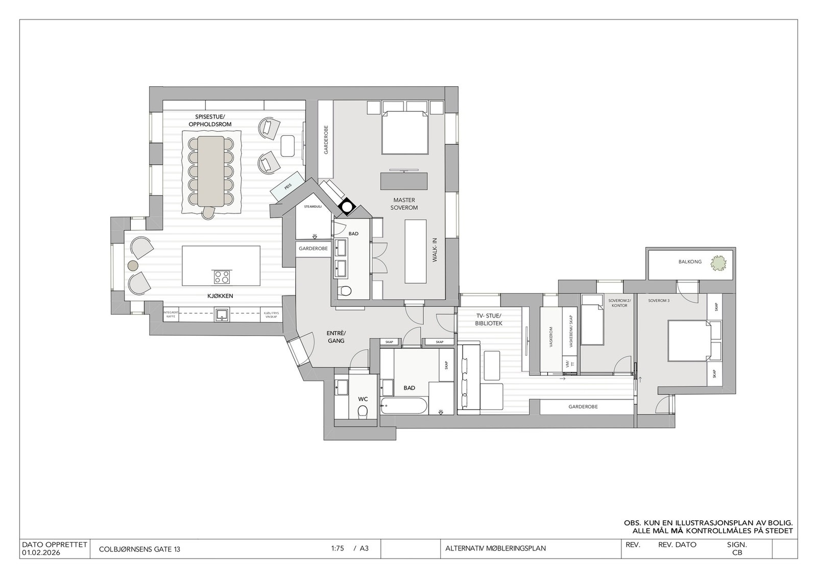 Alternativ planløsning der hybel er implementert i hoveddel. Galleribilde