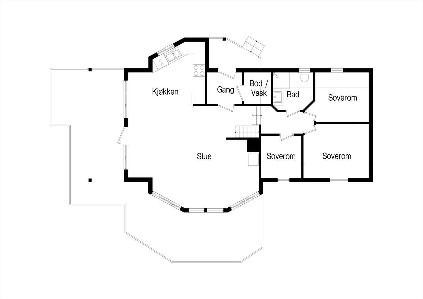 Plantegning av hovedetasjen- I tillegg er det hems Galleribilde