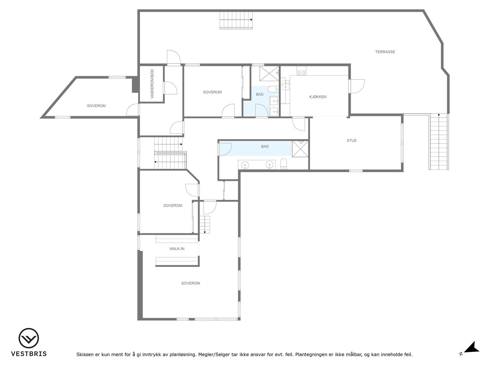 Plantegning toppetasjen, mulig med vegg v/trapp og det er da en 3 roms leilighet med egen inngang. Galleribilde