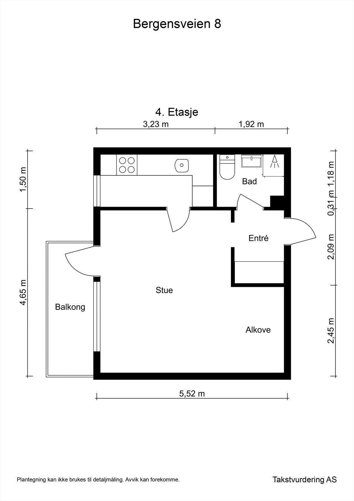Leiligheten har en arealeffektiv planløsning på 34 m² med stue, kjøkken, bad og alkove. Galleribilde