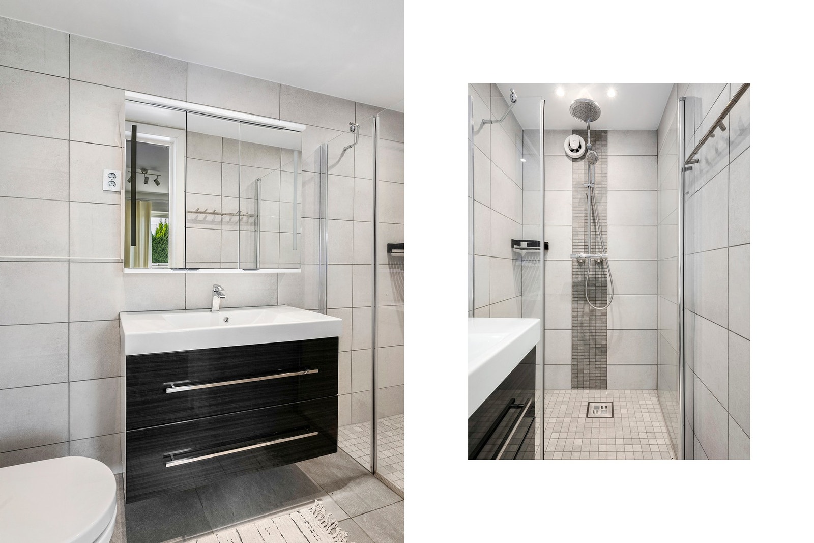 Lekkert, flislagt bad pusset opp i 2018. Galleribilde