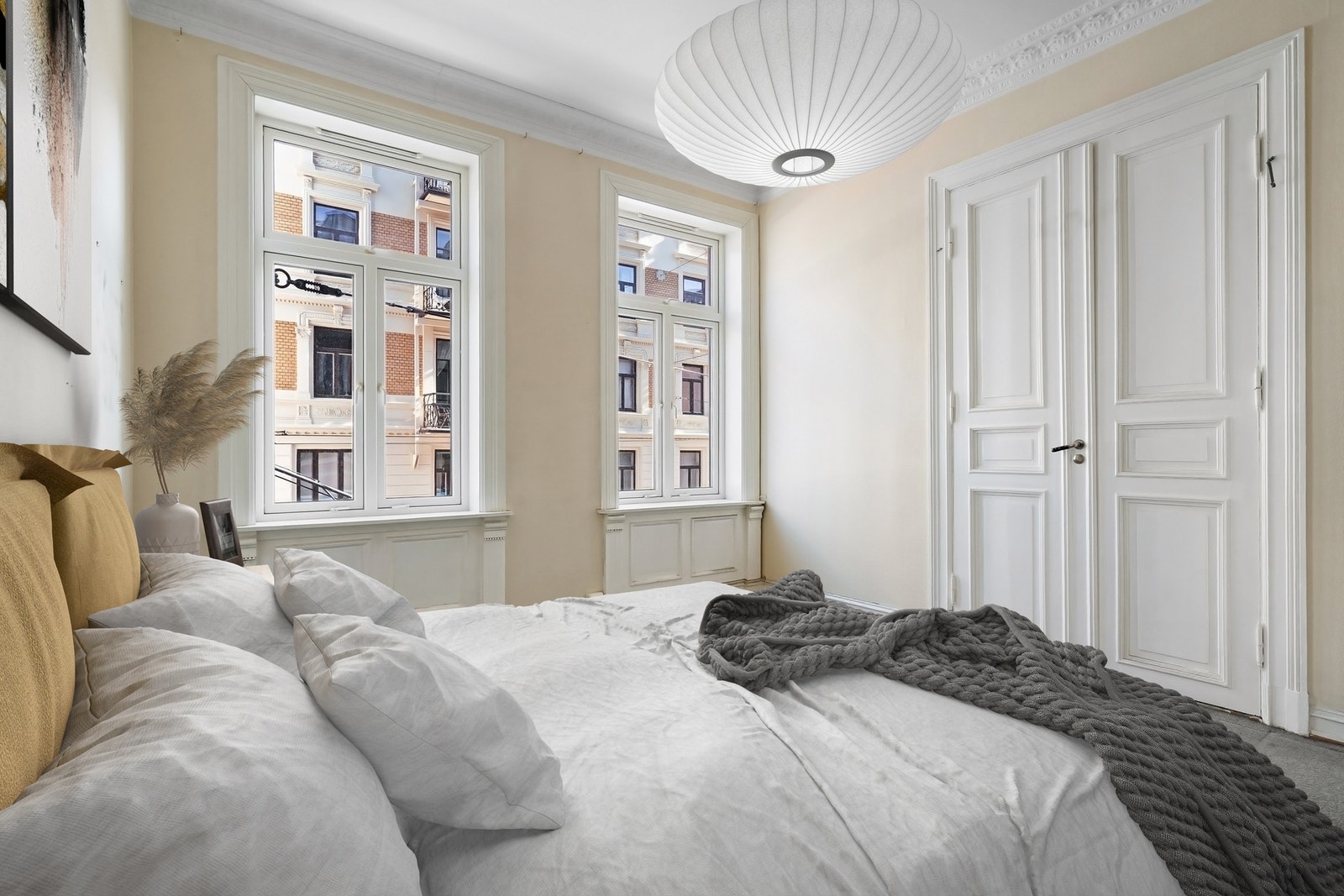 Hovedsoverom. Bildet er fotostylet og redigert med AI, Bildet er av illustrativ karakter og angir nødvendigvis ikke korrekt gjengivelse av elementer i boligene Galleribilde